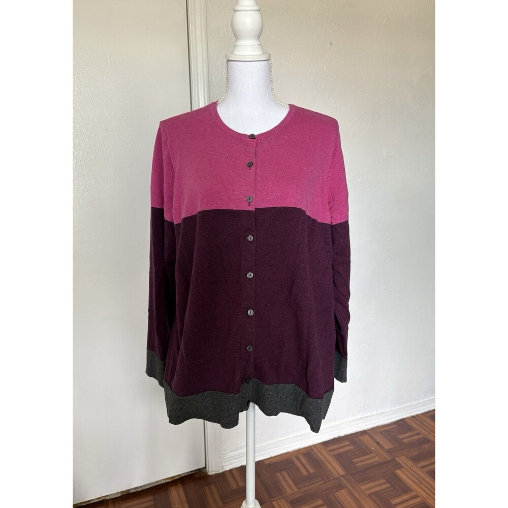 Croft & Barrow Women's Pink, Purple & Gray  Button Up Sweater Size 2X